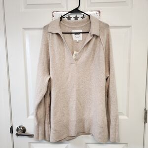 Aerie Beige Knit Collared Sweater